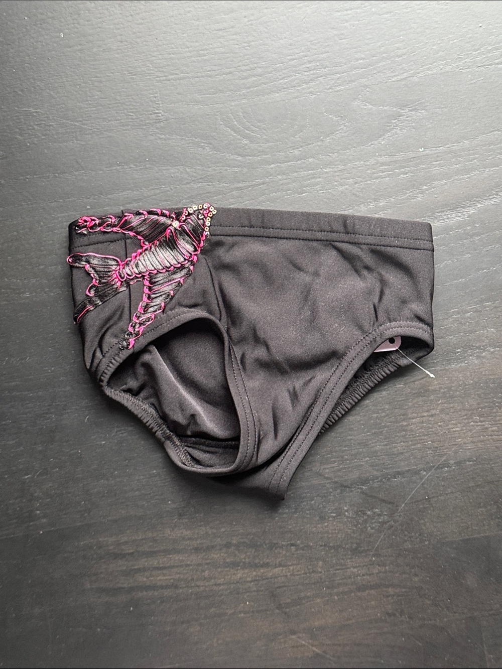 Girls' Black Dance Briefs with Pink Bird Accent